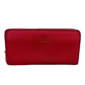 Wallet Long Zipper Red Leather Used Vintage